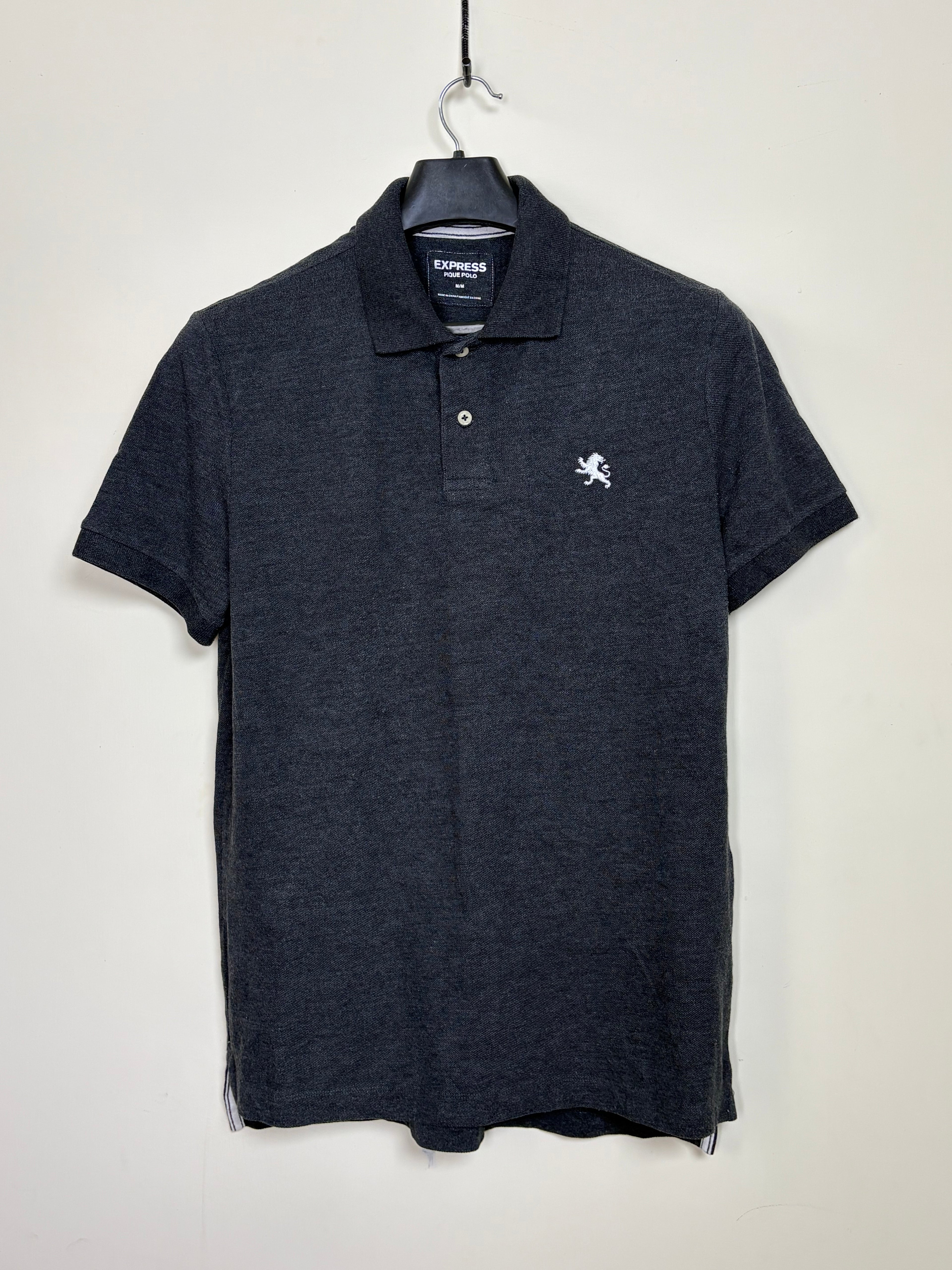 Express Men's Signature Lion Logo Pique Polo - Charcoal Heather