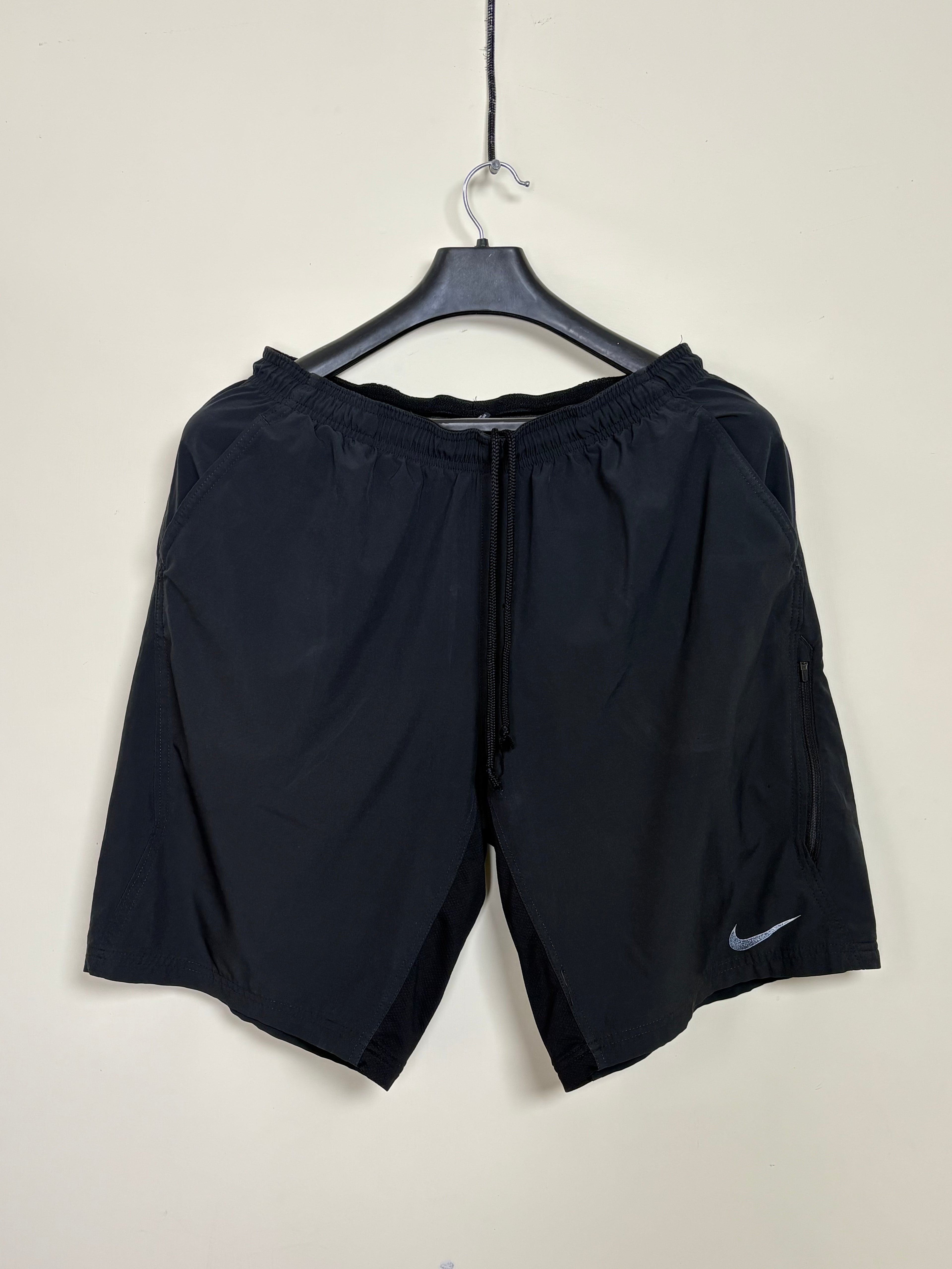 Nike Dri-FIT Performance Running Shorts - Black with Zippered Pocket and Reflective Swoosh