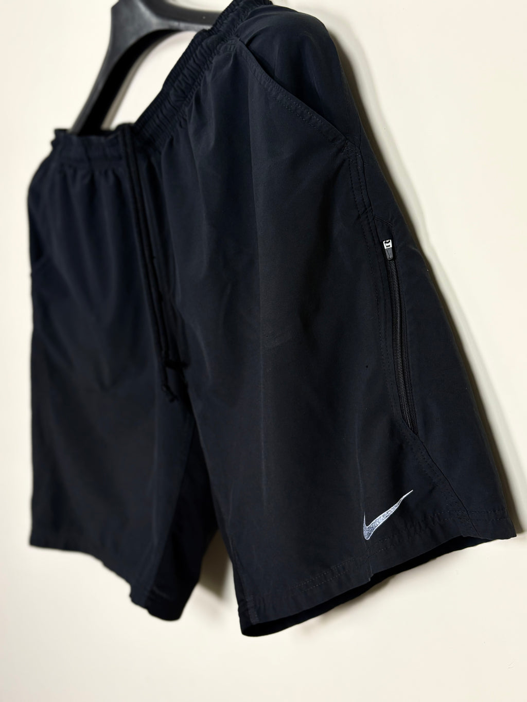 Nike Dri-FIT Performance Running Shorts - Black with Zippered Pocket and Reflective Swoosh