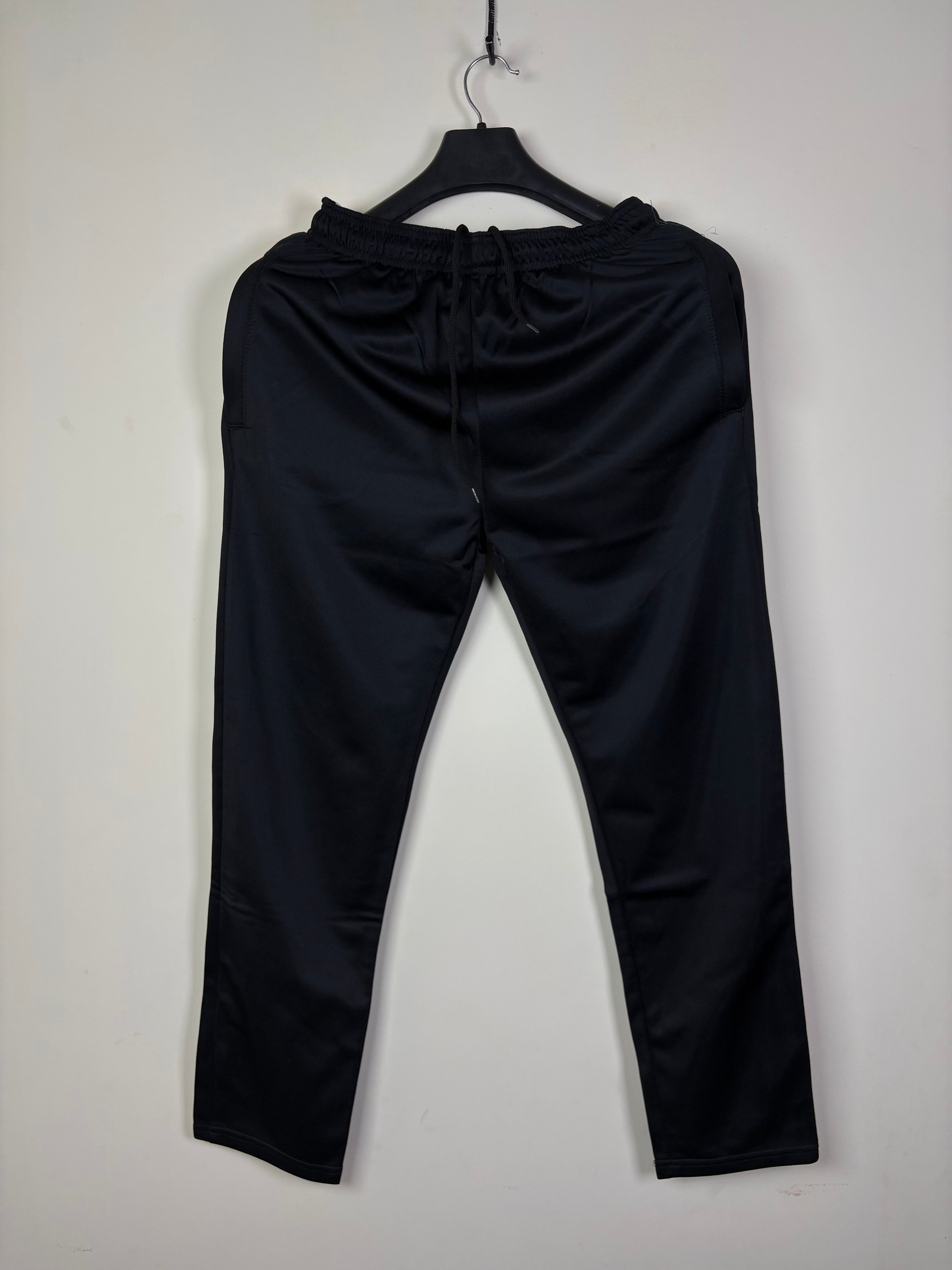 Men's Tapered Athletic Track Pants - Black with Contrast Side Stripes & Elastic Waist
