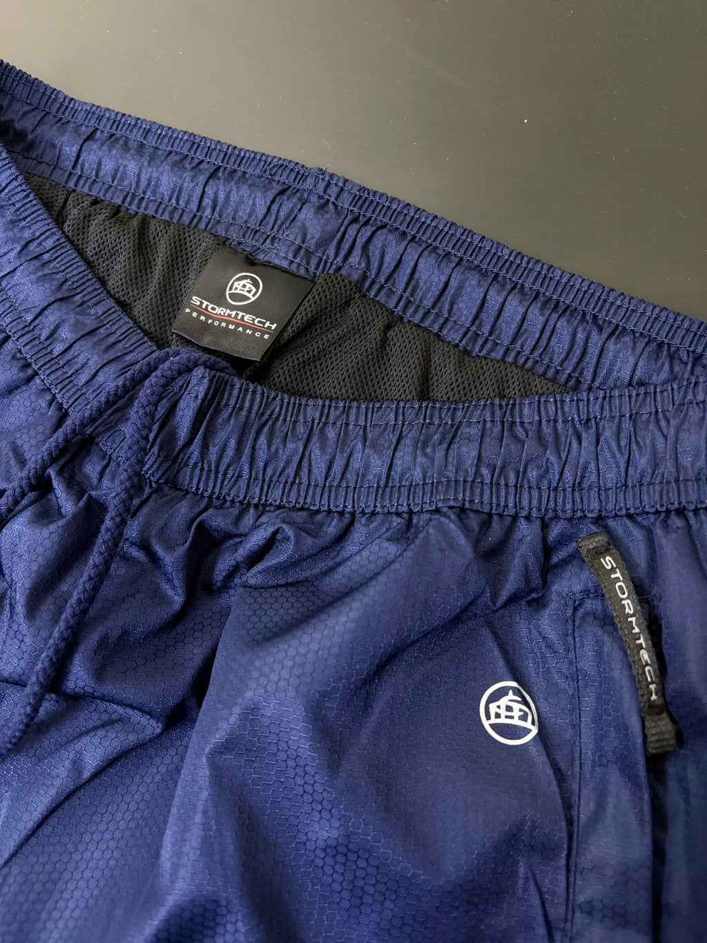 Stormtech Performance Men's Training Shorts - Navy Blue with Hex-Pattern Technical Fabric
