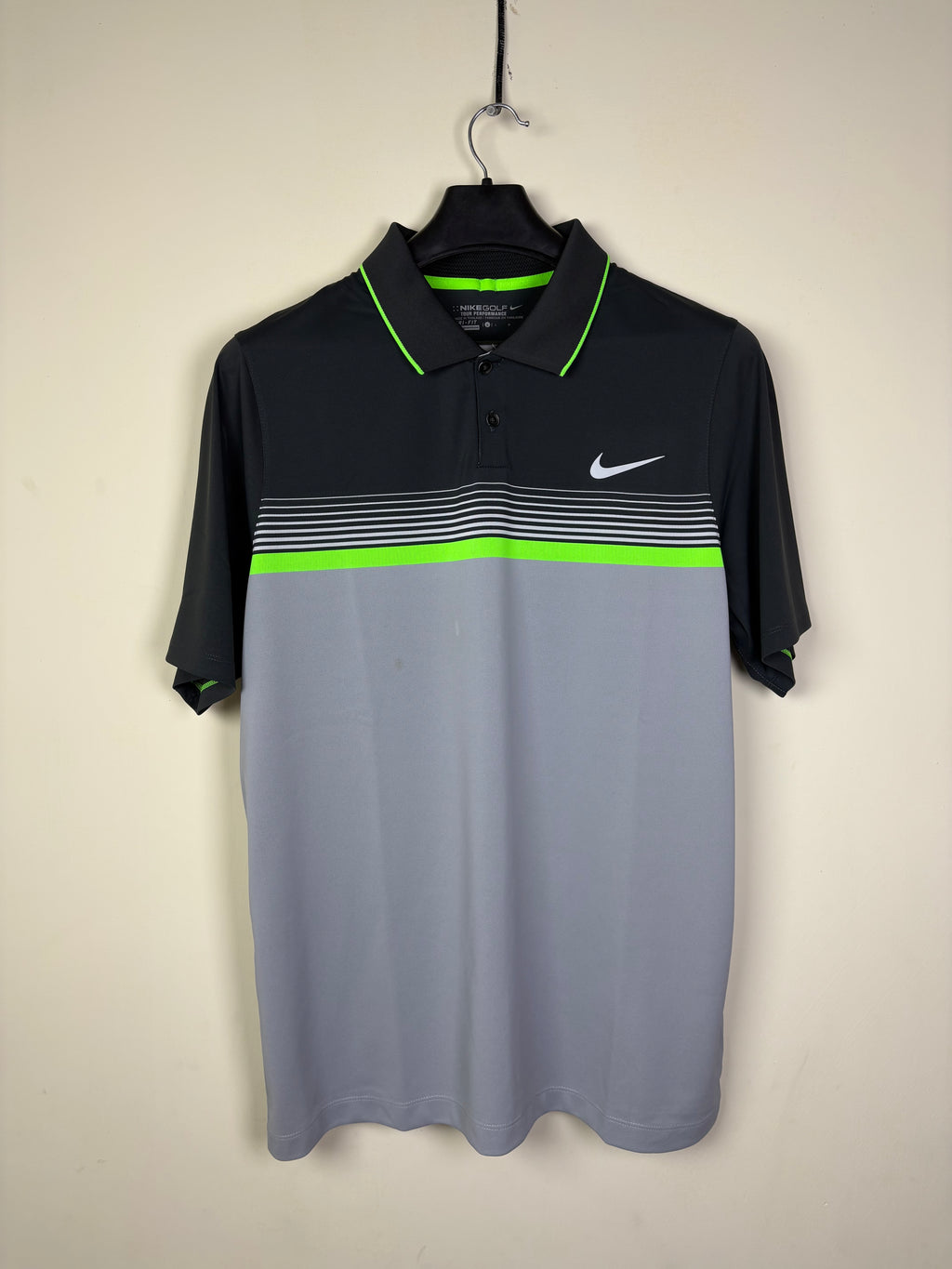 Nike Dri-FIT Men's Performance Polo - Gray Gradient with Neon Green Stripe Accents