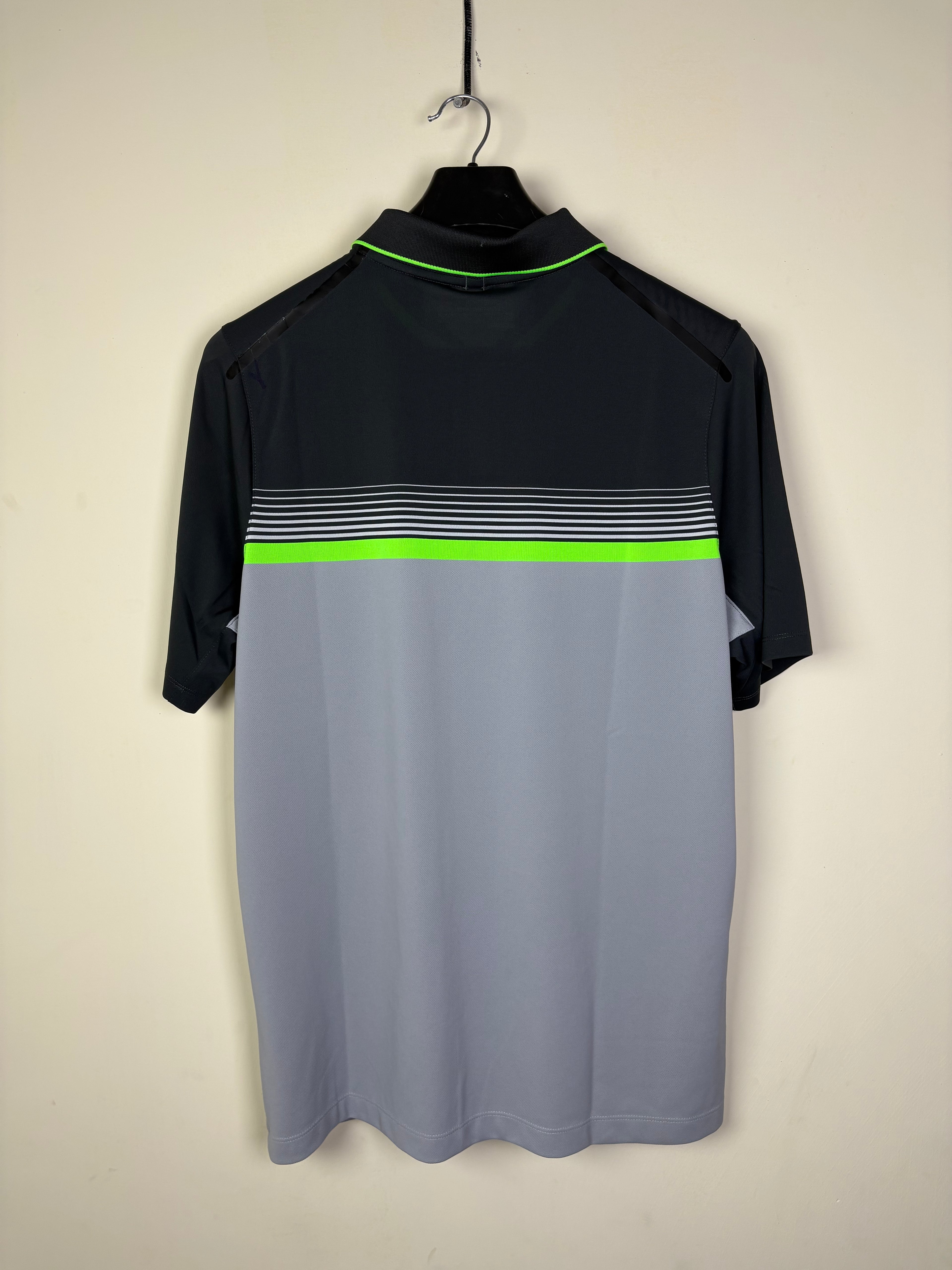 Nike Dri-FIT Men's Performance Polo - Gray Gradient with Neon Green Stripe Accents