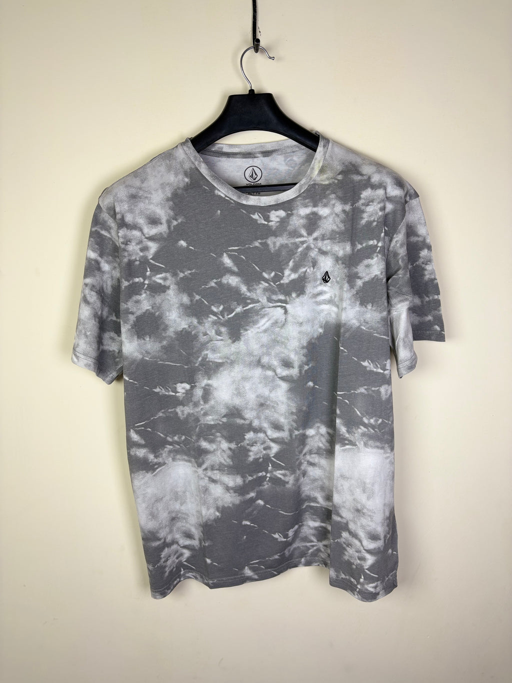 Volcom Men's Stone Logo Graphic T-Shirt - Gray & White Acid Wash / Tie-Dye Finish