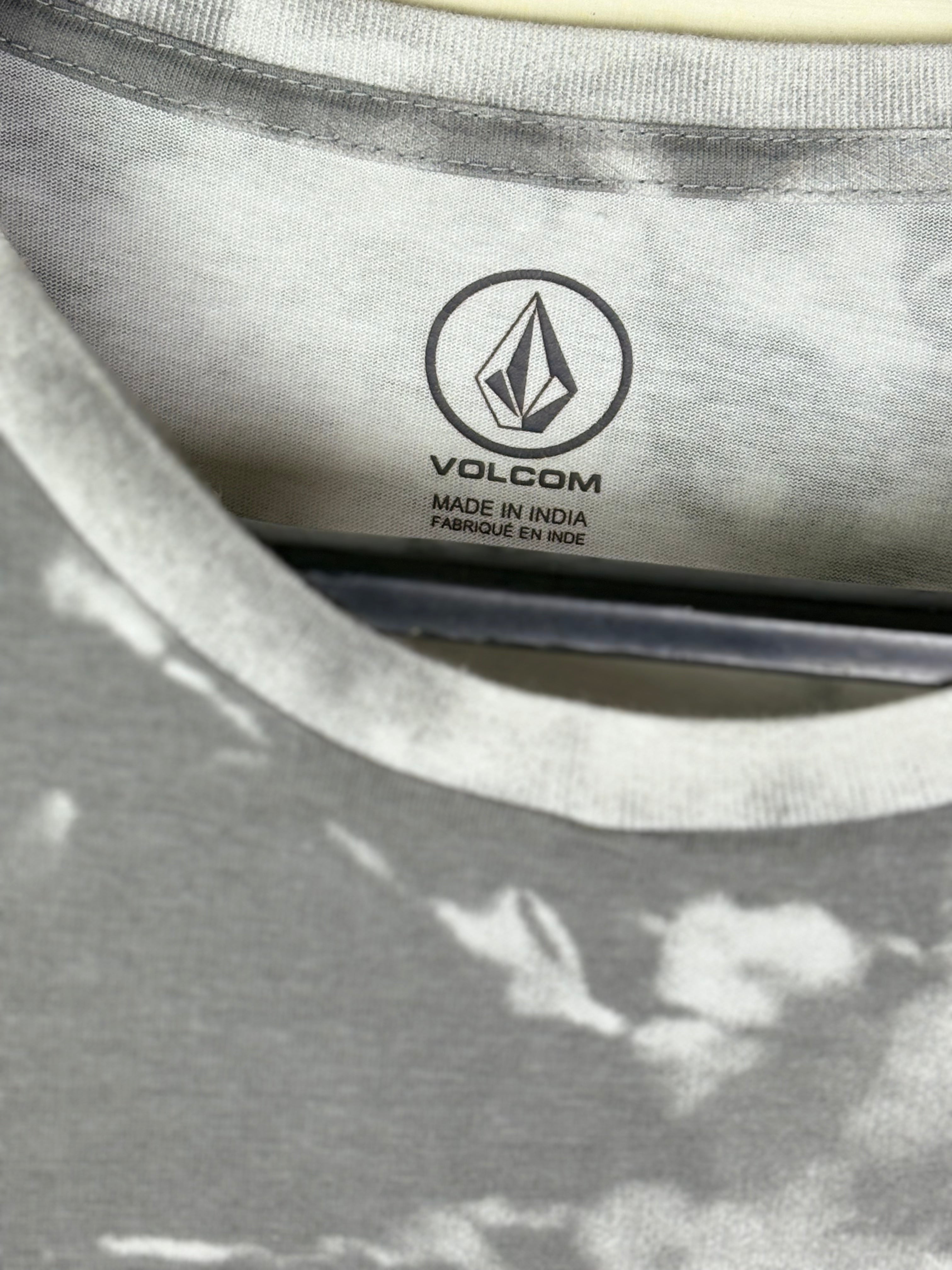 Volcom Men's Stone Logo Graphic T-Shirt - Gray & White Acid Wash / Tie-Dye Finish