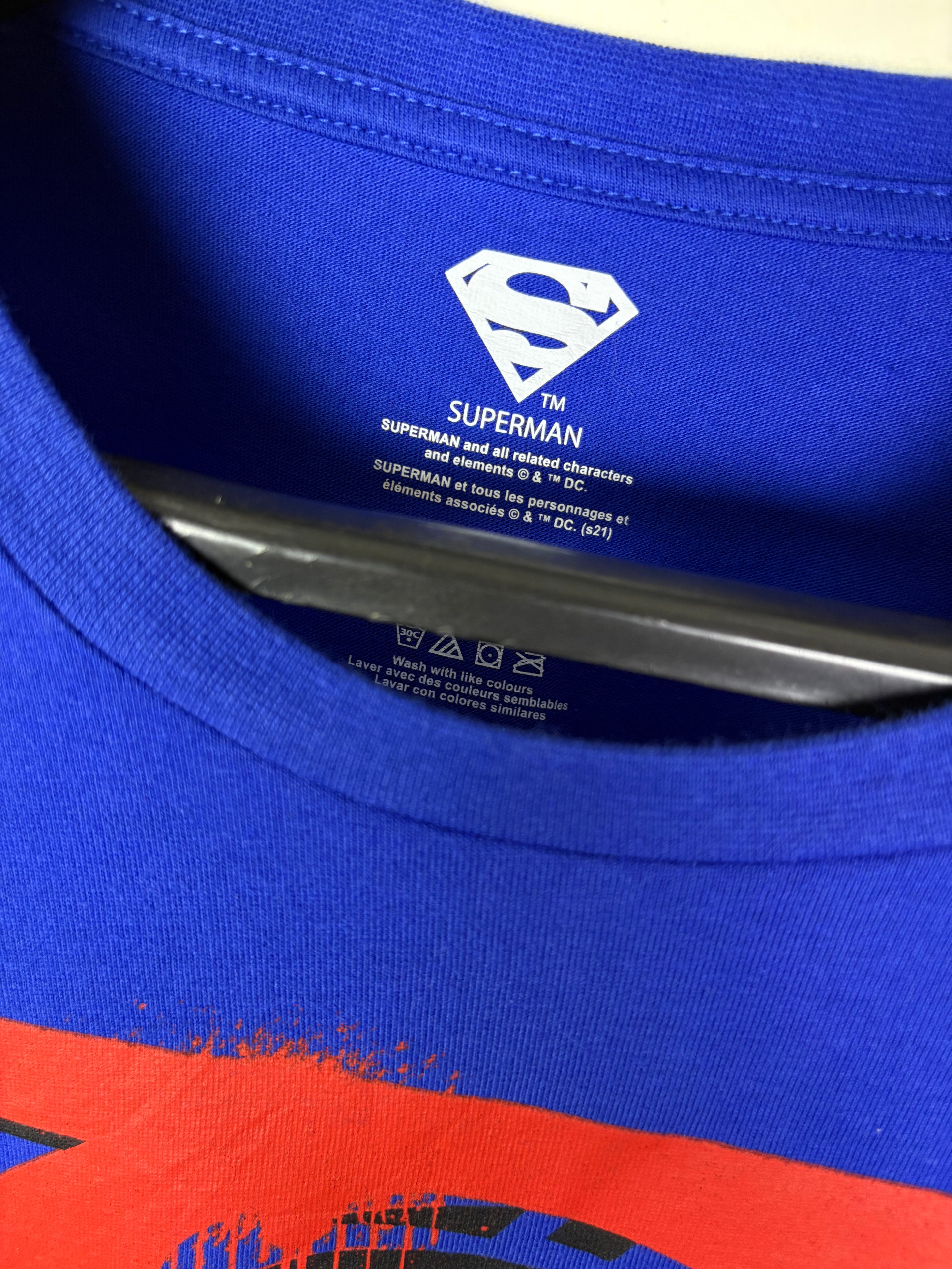 Official DC Comics Superman "Man of Steel" Drip-Graphic Long Sleeve T-Shirt - Royal Blue