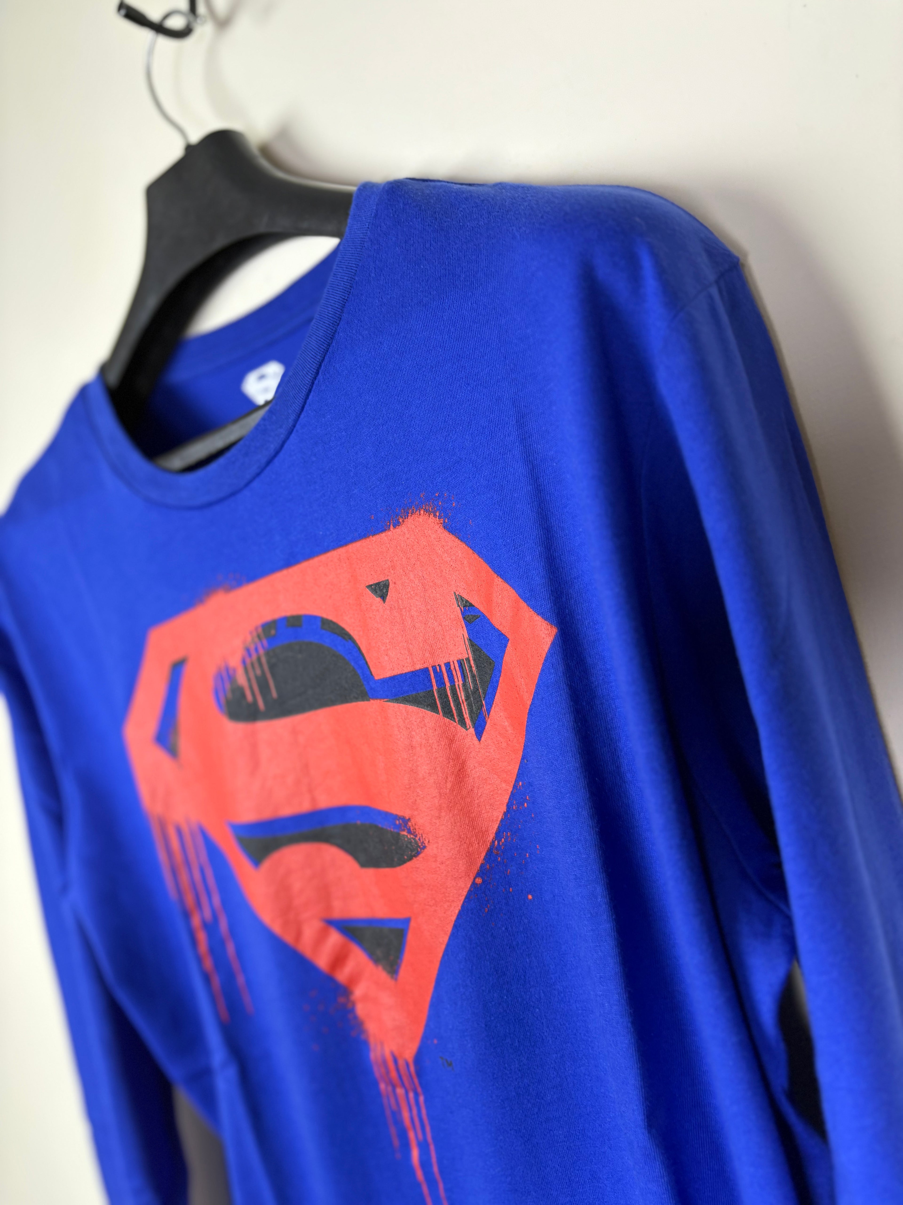 Official DC Comics Superman "Man of Steel" Drip-Graphic Long Sleeve T-Shirt - Royal Blue