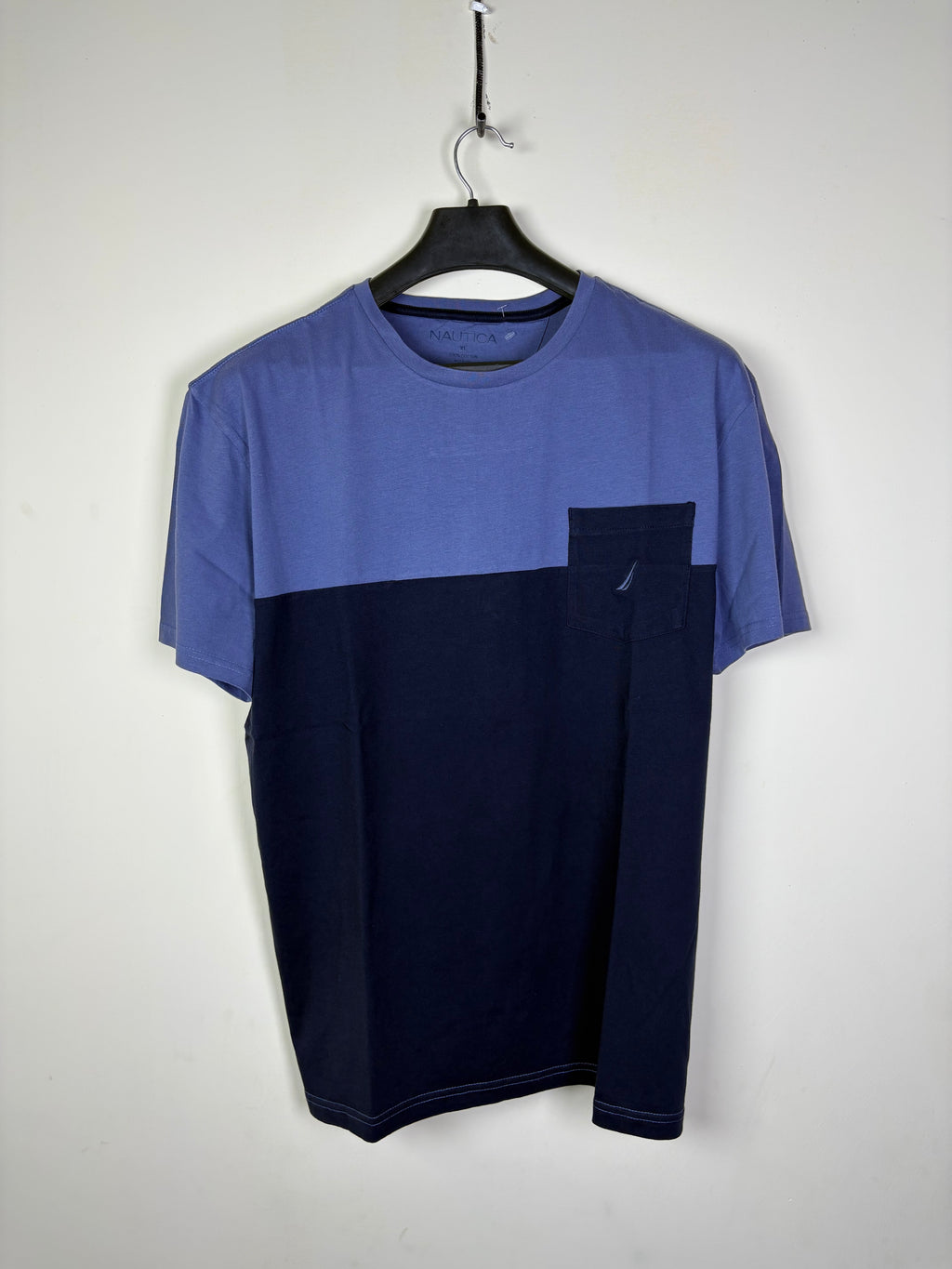 Nautica Men's Colorblock Cotton Pocket T-Shirt - Sky Blue & Navy