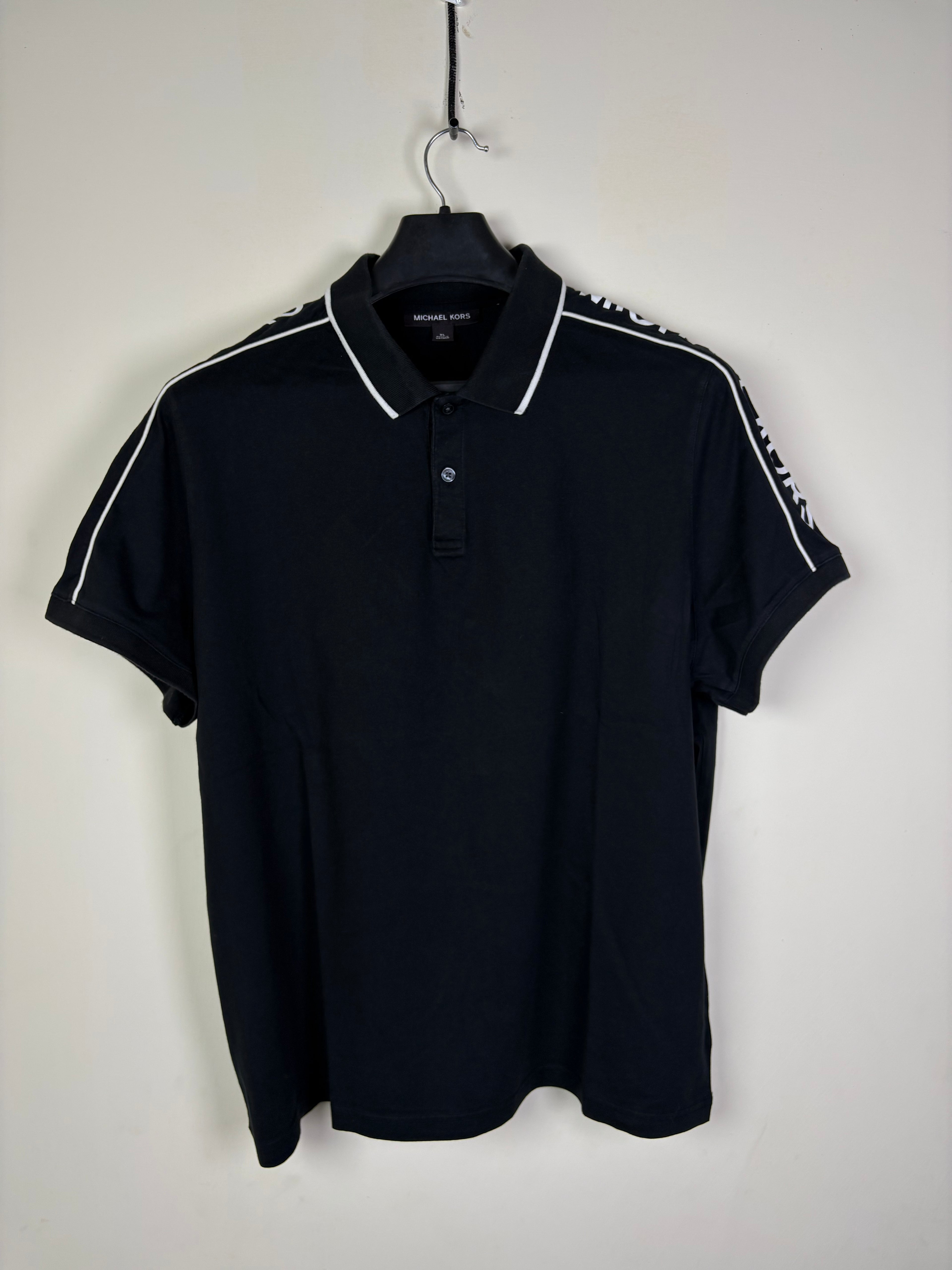 Michael Kors Men's Tape Logo Polo Shirt - Black with White Shoulder Branding