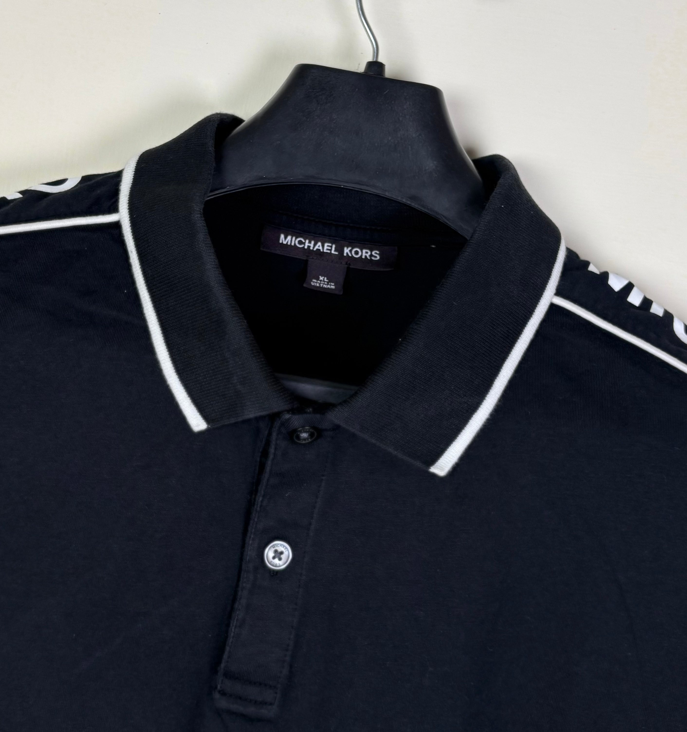 Michael Kors Men's Tape Logo Polo Shirt - Black with White Shoulder Branding