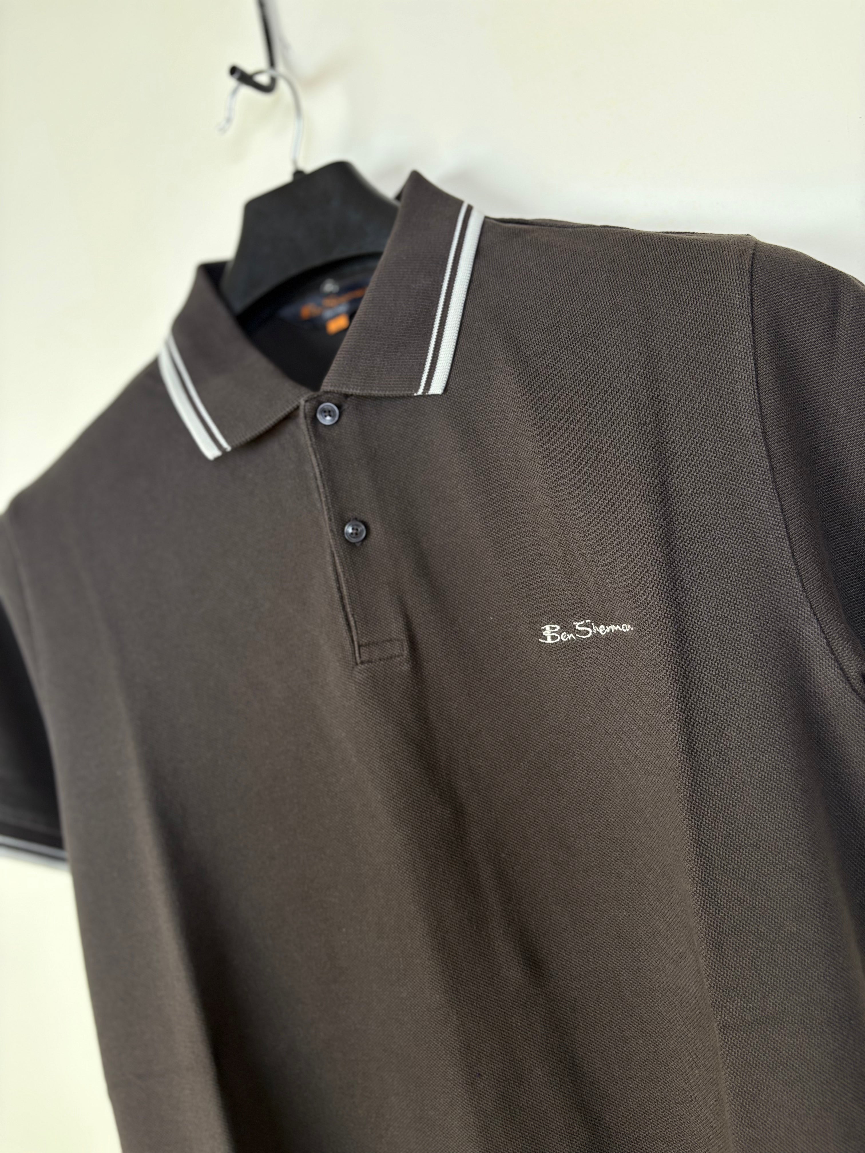 Ben Sherman Men's Heritage Slim Fit Pique Polo Shirt - Chocolate Brown (L)