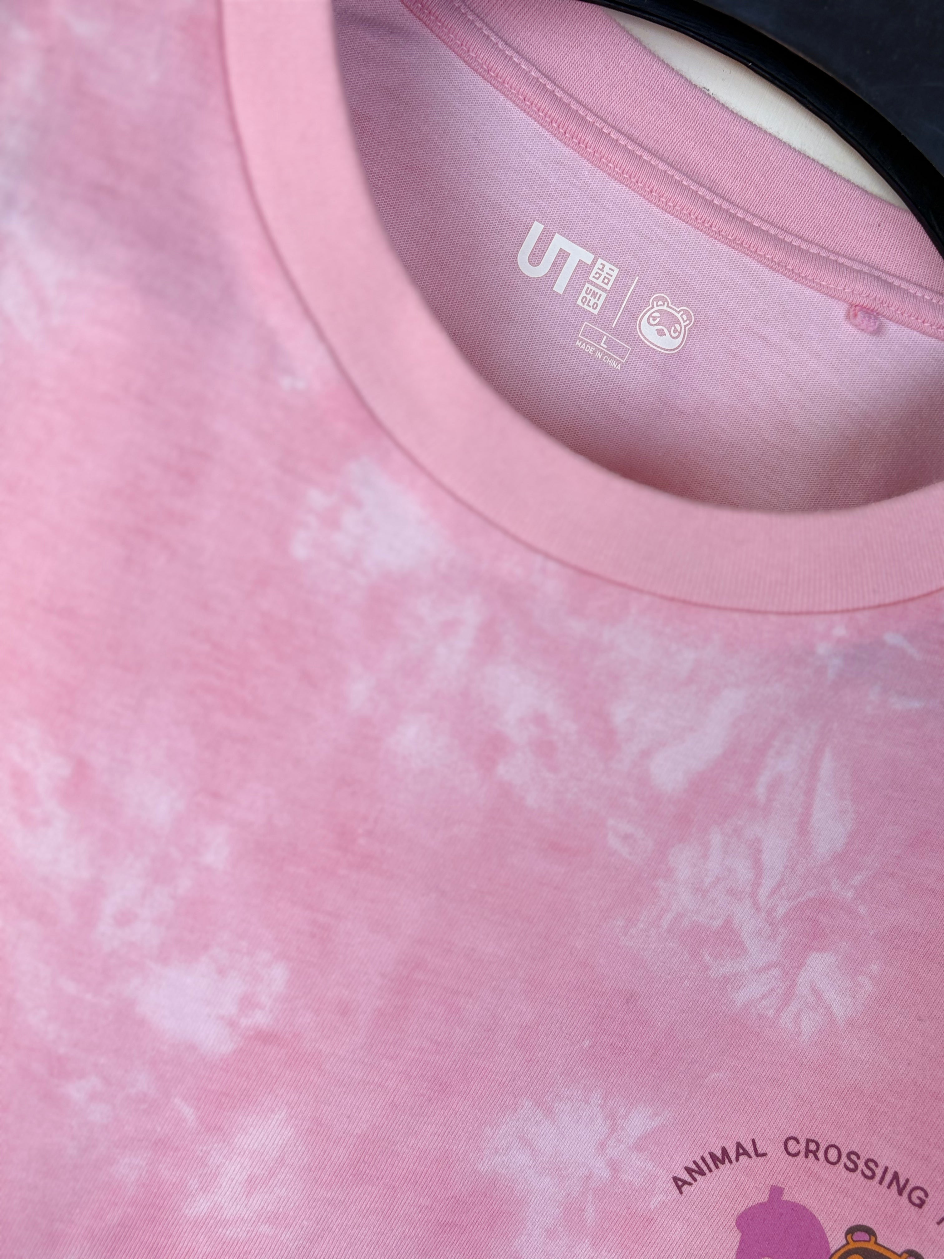 Uniqlo UT Men's Animal Crossing: New Horizons Tom Nook Graphic T-Shirt - Pink Tie-Dye (L)