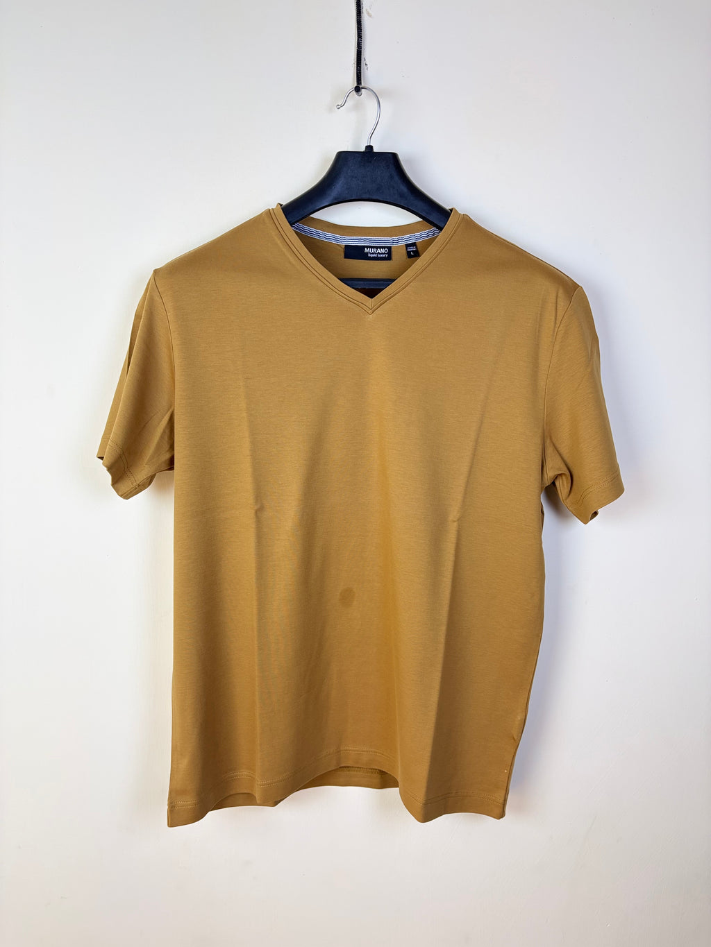 Murano Liquid Luxury Men's V-Neck Slim Fit T-Shirt - Mustard (L)