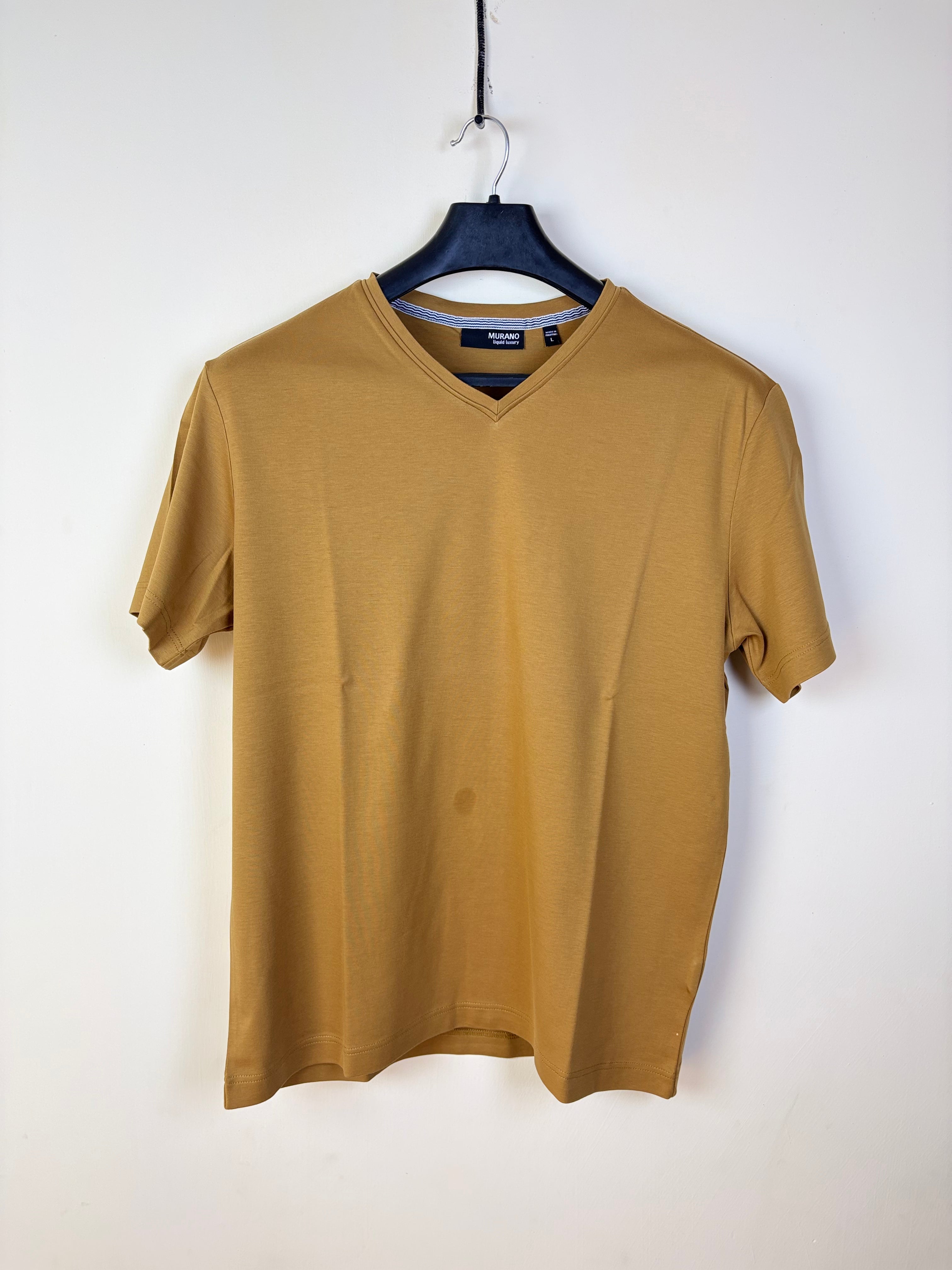 Murano Liquid Luxury Men's V-Neck Slim Fit T-Shirt - Mustard (L)