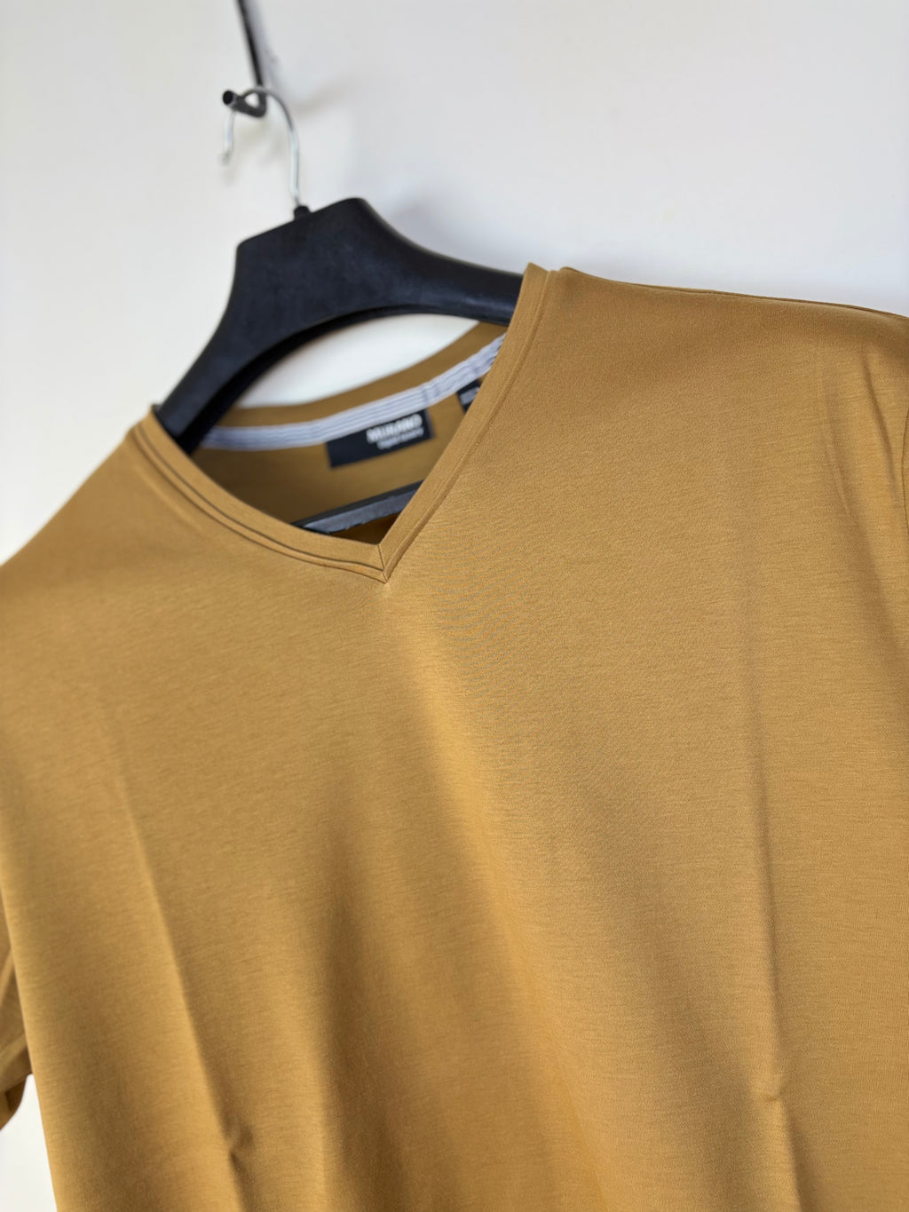 Murano Liquid Luxury Men's V-Neck Slim Fit T-Shirt - Mustard (L)