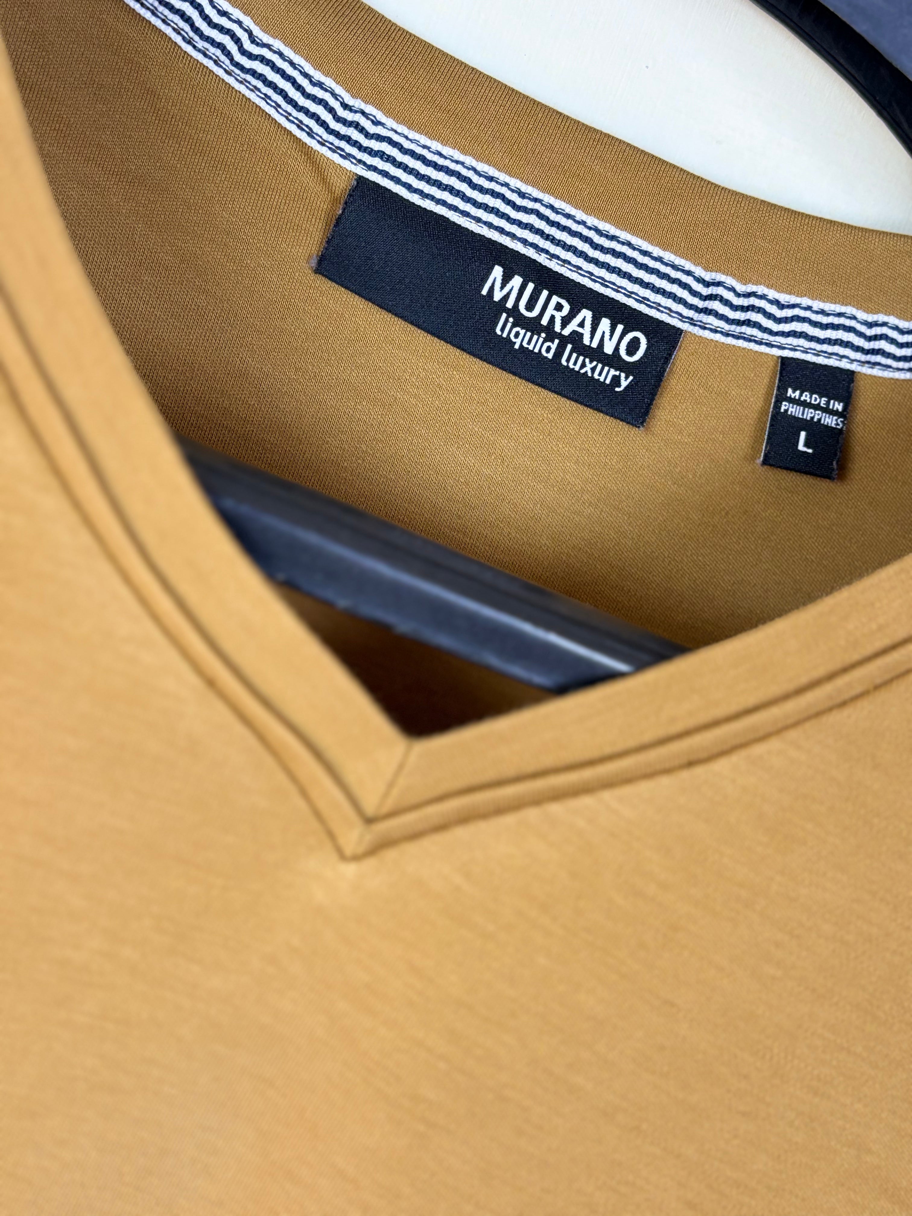 Murano Liquid Luxury Men's V-Neck Slim Fit T-Shirt - Mustard (L)