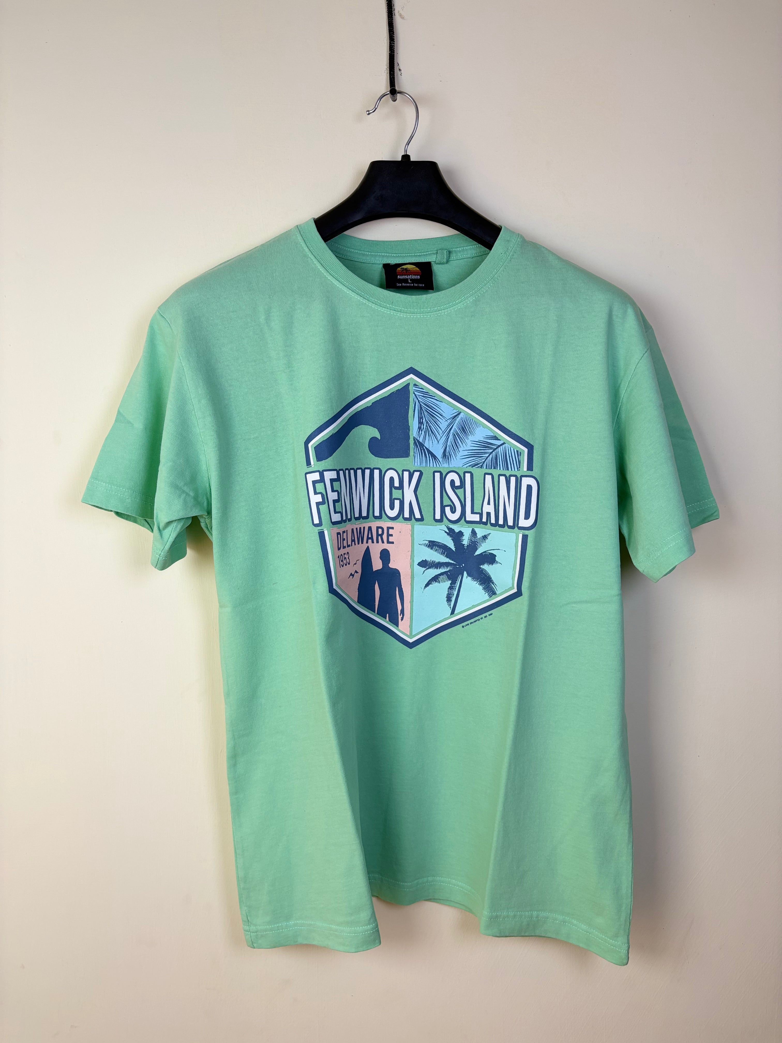 Sunsations Men's Fenwick Island Delaware Graphic Crewneck T-Shirt - Mint Green (L)