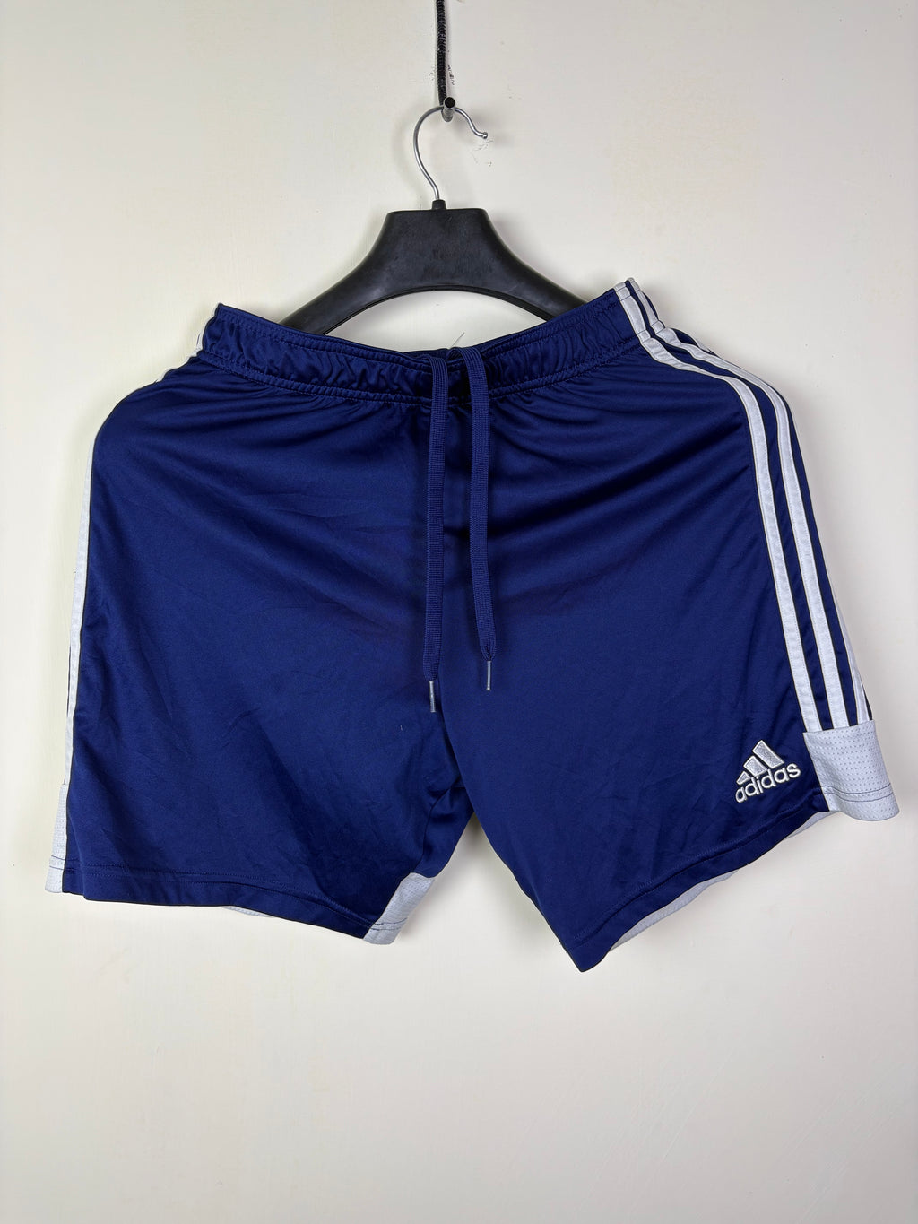 Adidas 3-Stripe Navy Blue Athletic Shorts with White Side Panels - Men's Size Medium