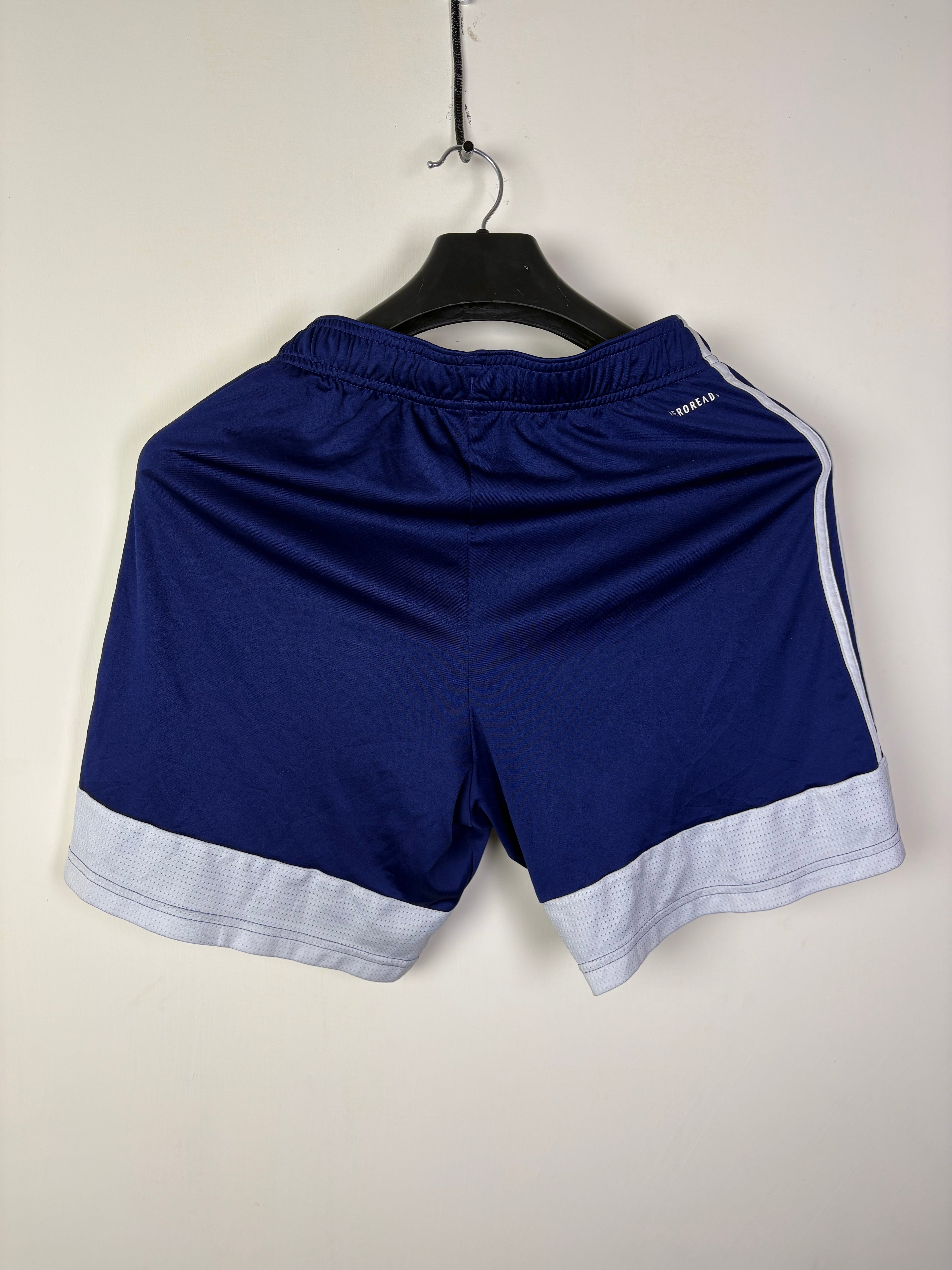 Adidas 3-Stripe Navy Blue Athletic Shorts with White Side Panels - Men's Size Medium