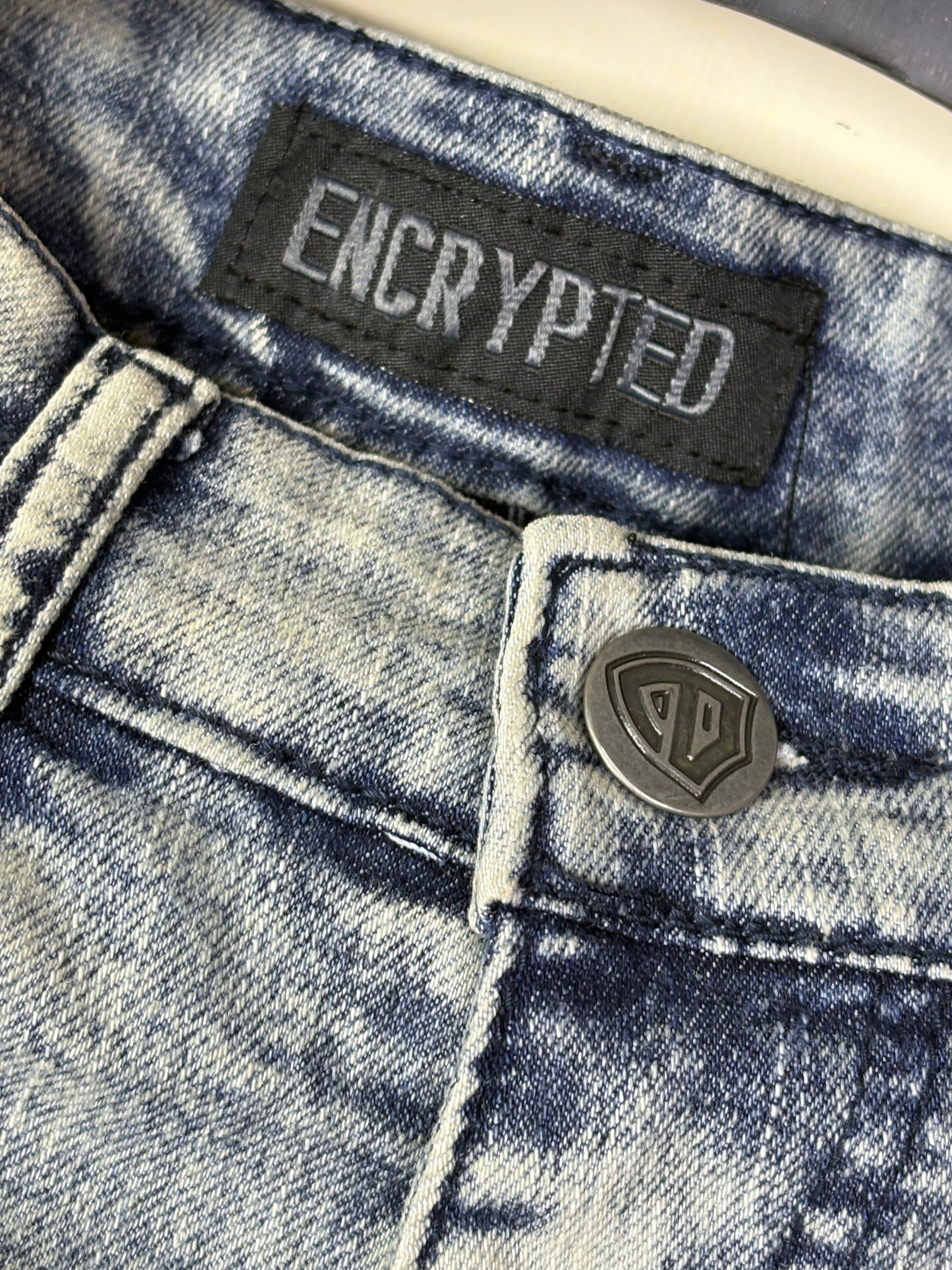 ENCRYPTED Men's Textured Moto Denim Shorts - Medium Wash