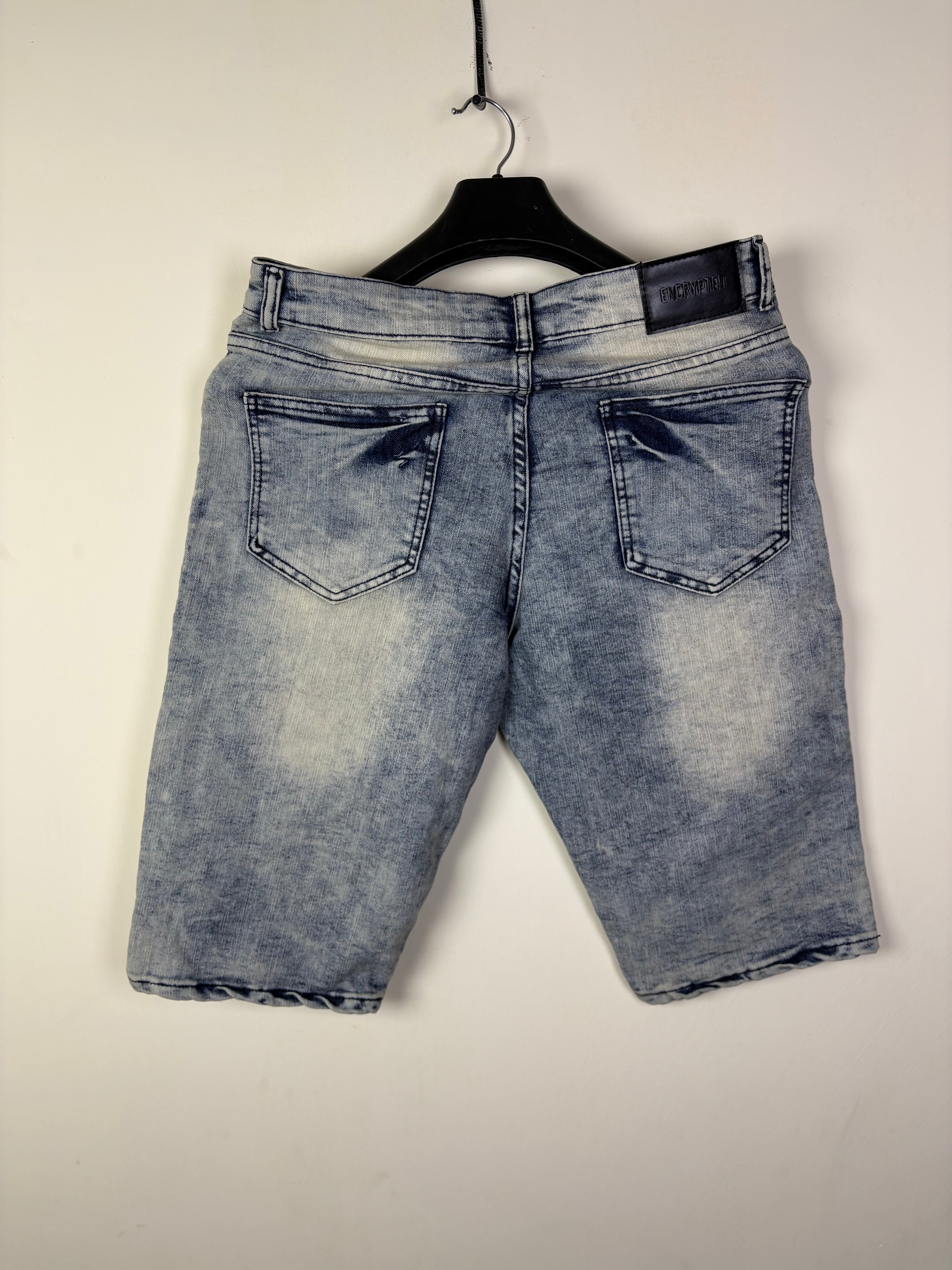 ENCRYPTED Men's Textured Moto Denim Shorts - Medium Wash